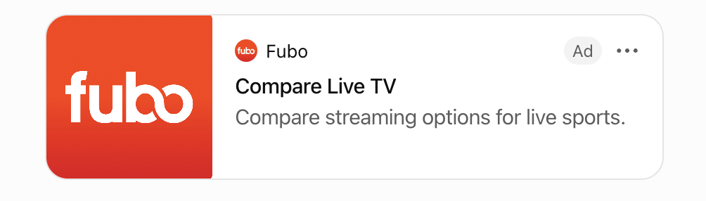 Fubo ad example displayed in ChatGPT